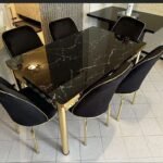 BLACK AND GOLD MARBLE EFFECT TABLE WITH GOLD LEG