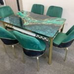 Green and Gold Dining Table with Star Chairs
