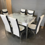 White Marble Effect Turkish Style Dining Table & Chair