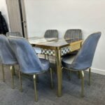 BLUE AND GOLD TABLE  WITH STAR CHAIRS
