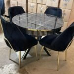 Luxury Marble Dining Table Set with Black Velvet Chairs