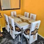 White Gold Flowers Turkish Style Dining Table & Chair