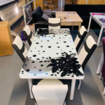 White & Black Flowers Turkish Style Dining Table & Chair